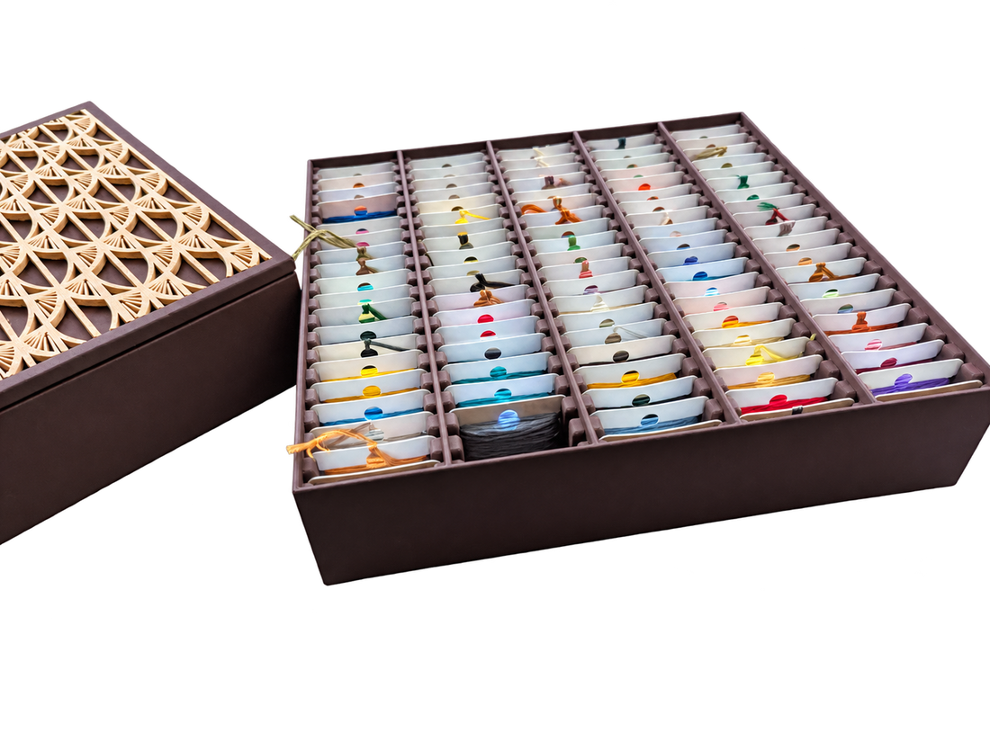 Embroidery Thread Organizer Box with Decorative Lid, Craft Storage Case